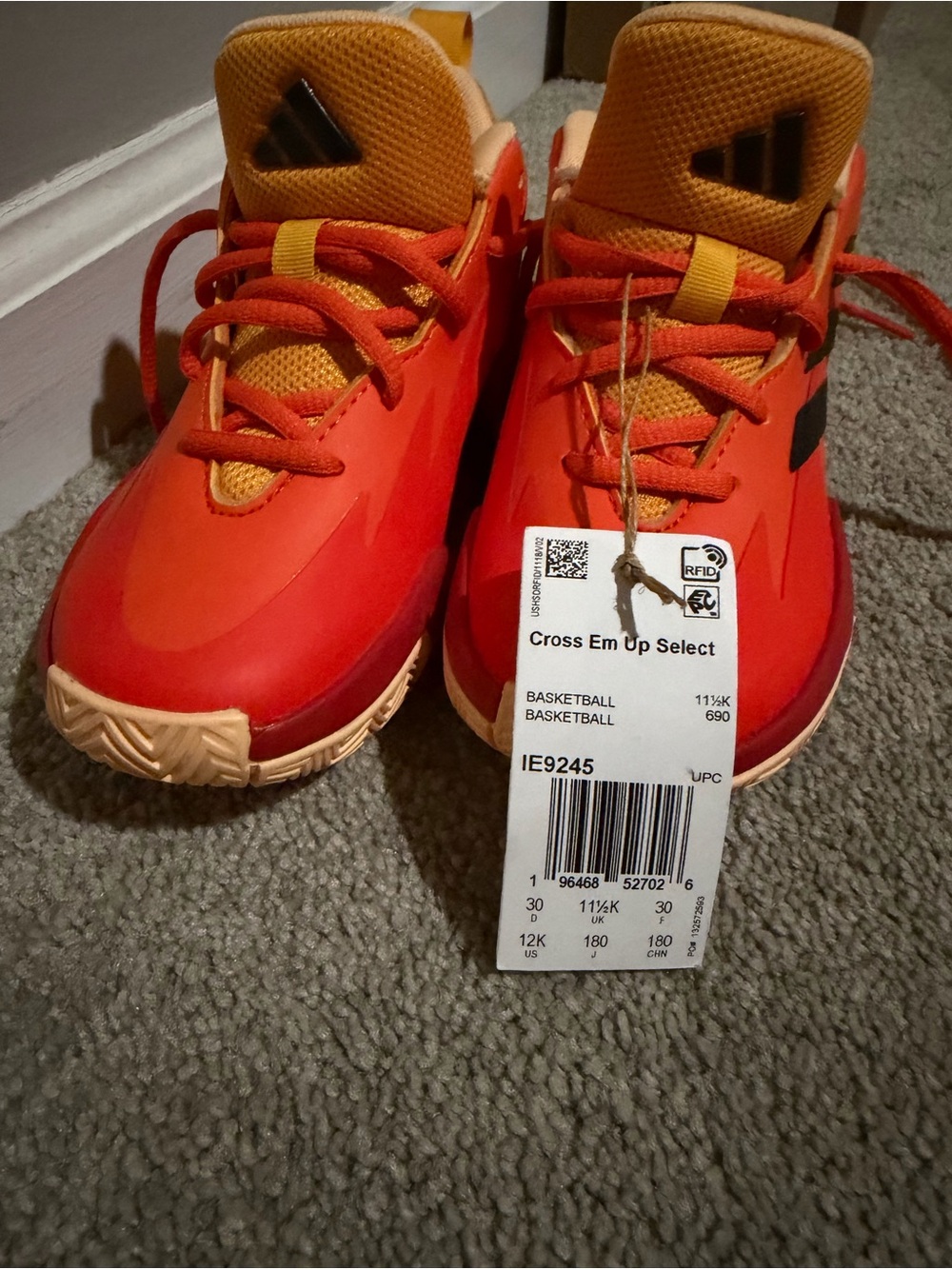 adidas Kids Basketball Sneakers in Bright Orange with Gold Accents